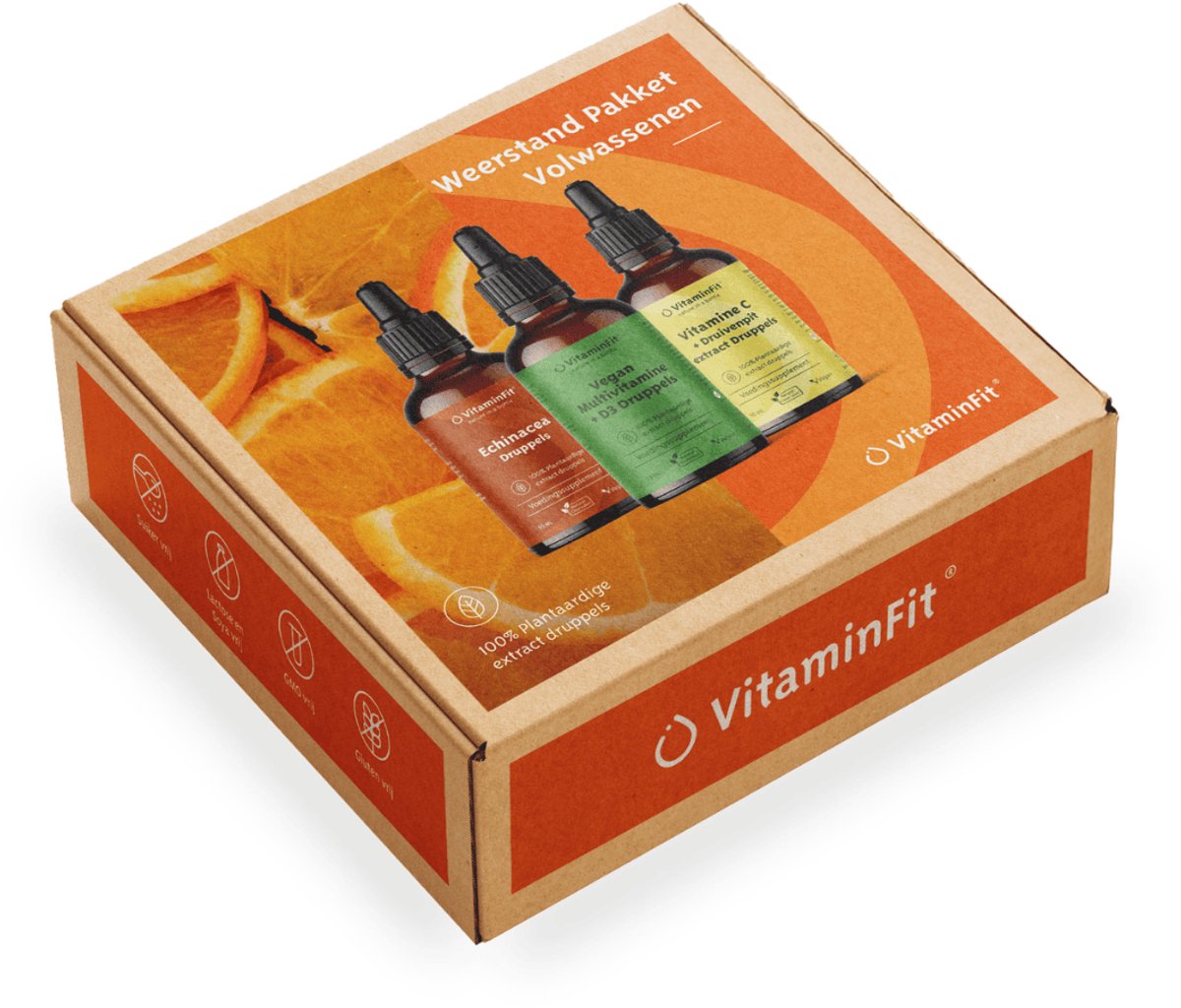 Goedkoopste VitaminFit Weerstand Volwassenen Pakket - 100 Natuurlijk & Plantaardig - Combinatie Vitamine C Multivitamine D3 Echinacea - Druppels