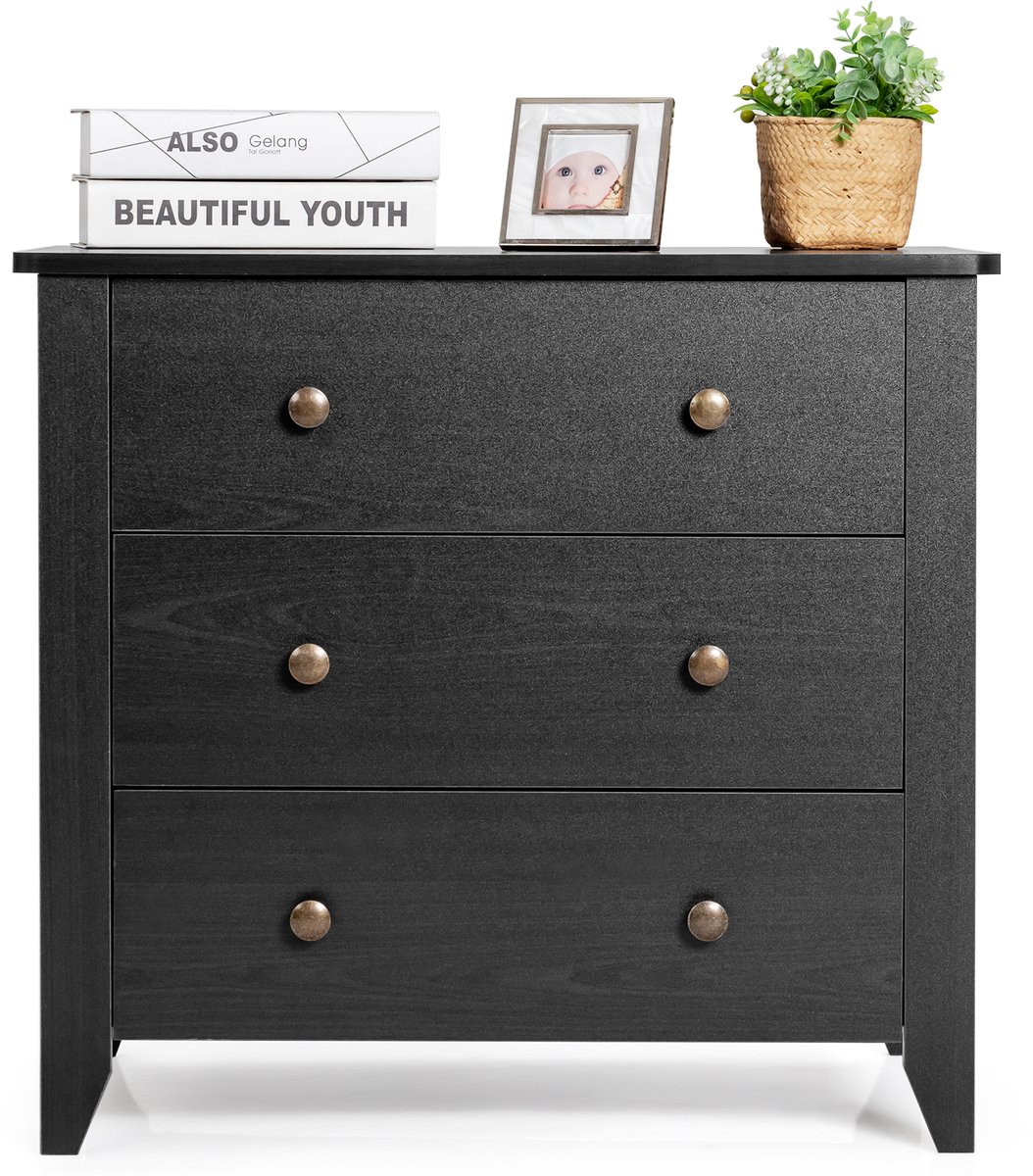 COSTWAY Nachtkastje met 3 laden, bijzettafel met handgrepen van hout, nachtkastje ladekast voor woonkamer, slaapkamer, entree, 100 kg belastbaar, 71 x 46 x 66 cm