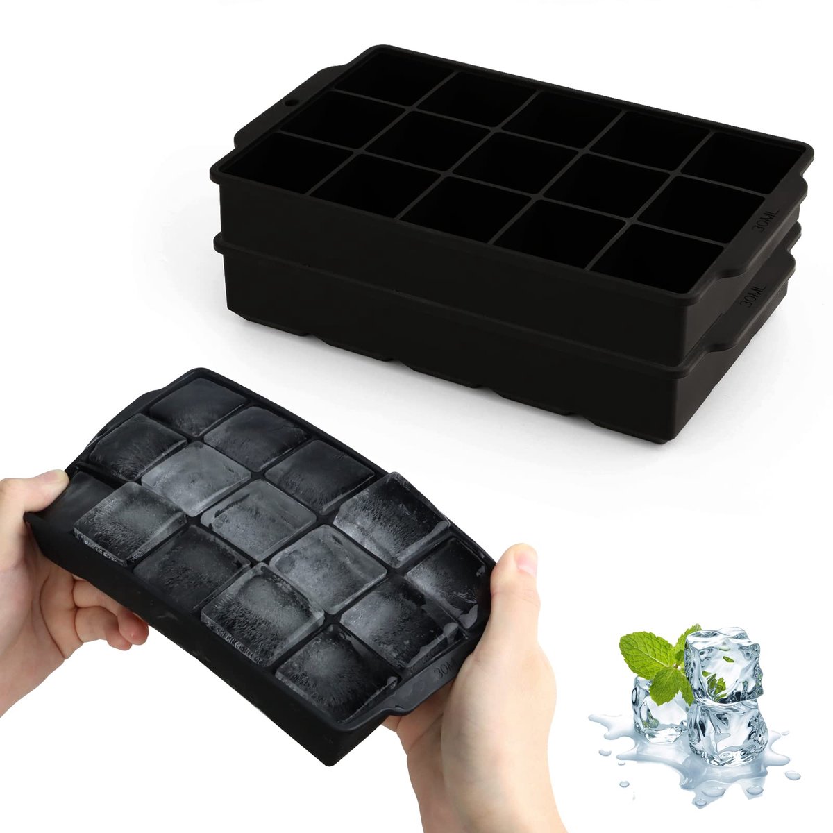 Unyqoos ® IJsblokjesvormen Set van 2 Stuks met 30 Grote Siliconen Vierkante Vakjes voor Diverse Dranken en Snacks