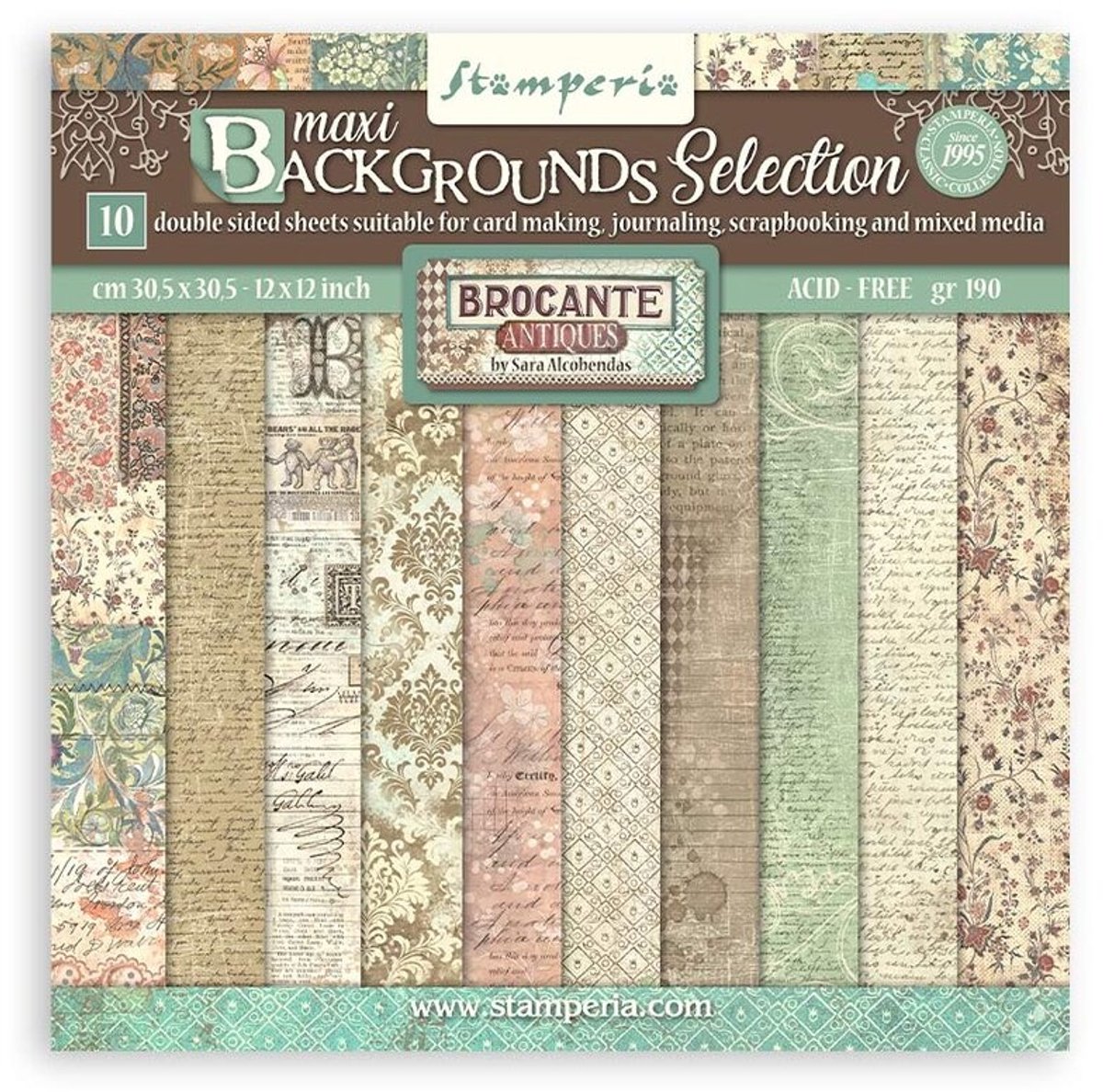 Stamperia - Brocante Antiques Maxi Background 12x12 Inch Paper Pack (SBBL151)