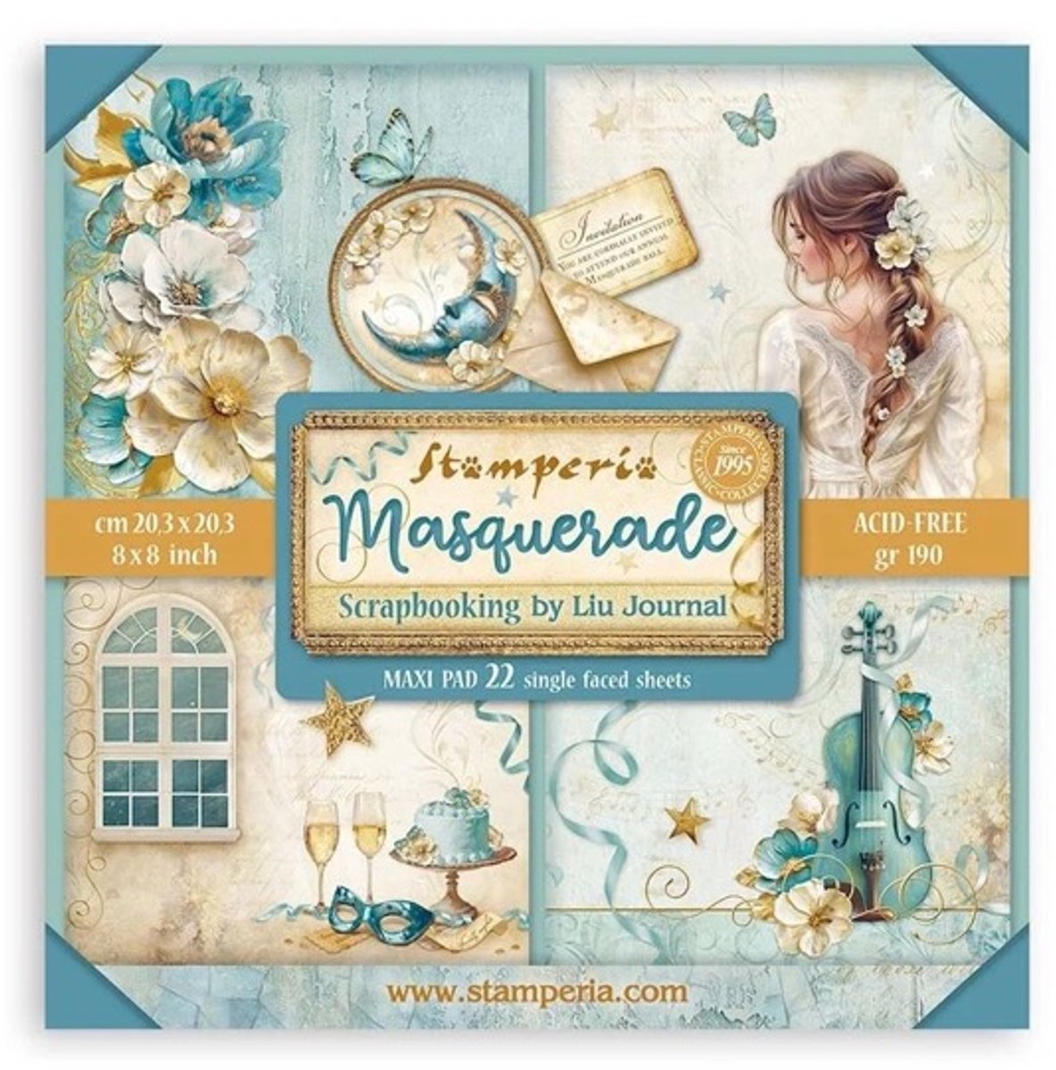 Stamperia - Masquerade 8x8 Inch Paper Pack Maxi (Single Face) (SBBSXB08)