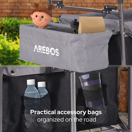 Opvouwbare Bolderkar met Dak - Handwagen met Luchtbanden - 360° Draaibare Voorwielen - XXL Capaciteit tot 100 kg - Zwart van LifeGoods — afbeelding 4