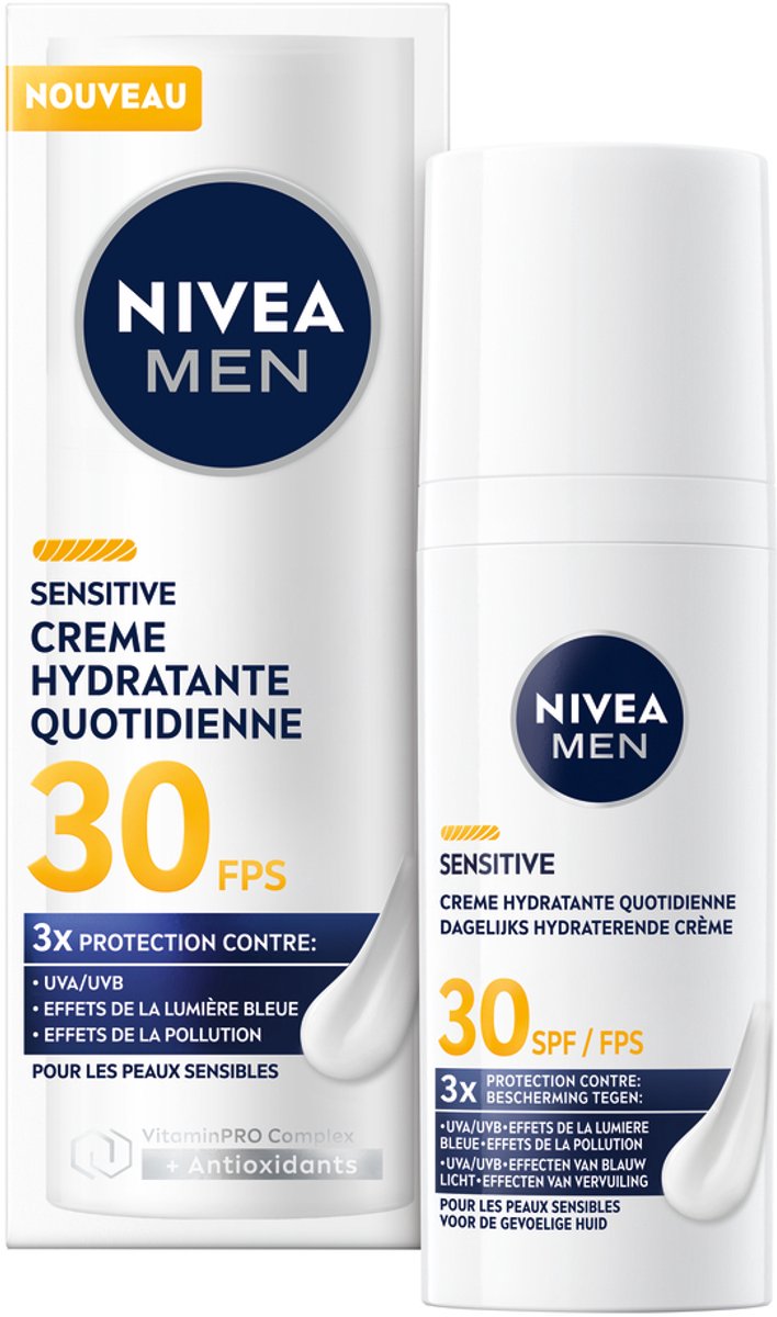 Goedkoopste NIVEA MEN Sensitive Dagelijkse Beschermende Hydraterende Crème - Gezichtscrème - Gevoelige huid - SPF30 - 50ml