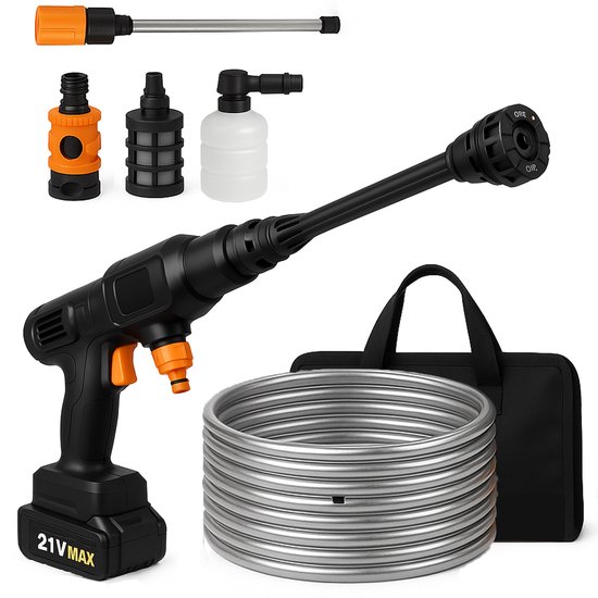 Draadloze Hogedrukreiniger – 7-in-1 Design – 160 bar – Auto & Terrasreiniger – Hogedrukspuit – 21V Accu – Draagbare mobiele reiniger