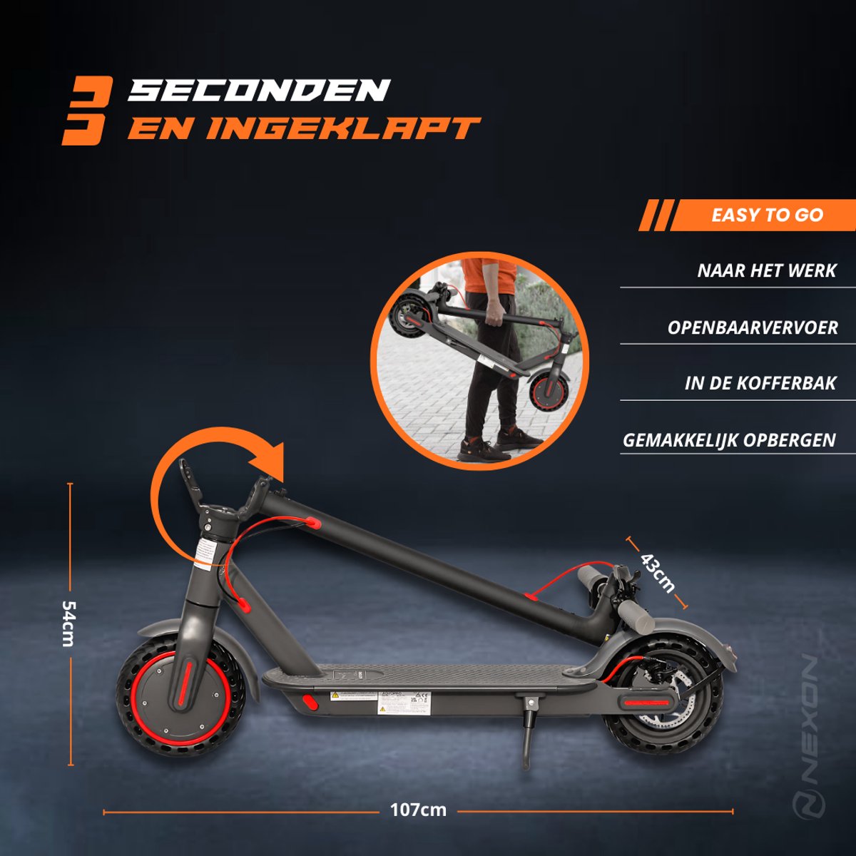 Afbeelding 2 van Nexon Pro Elektrische Step voor volwassenen E Scooter - Anti lek Banden - 25 km/u - 35km Bereik - App - LED verlichting - Cruise Control - Schokbestendige wielen - Anti diefstal optie