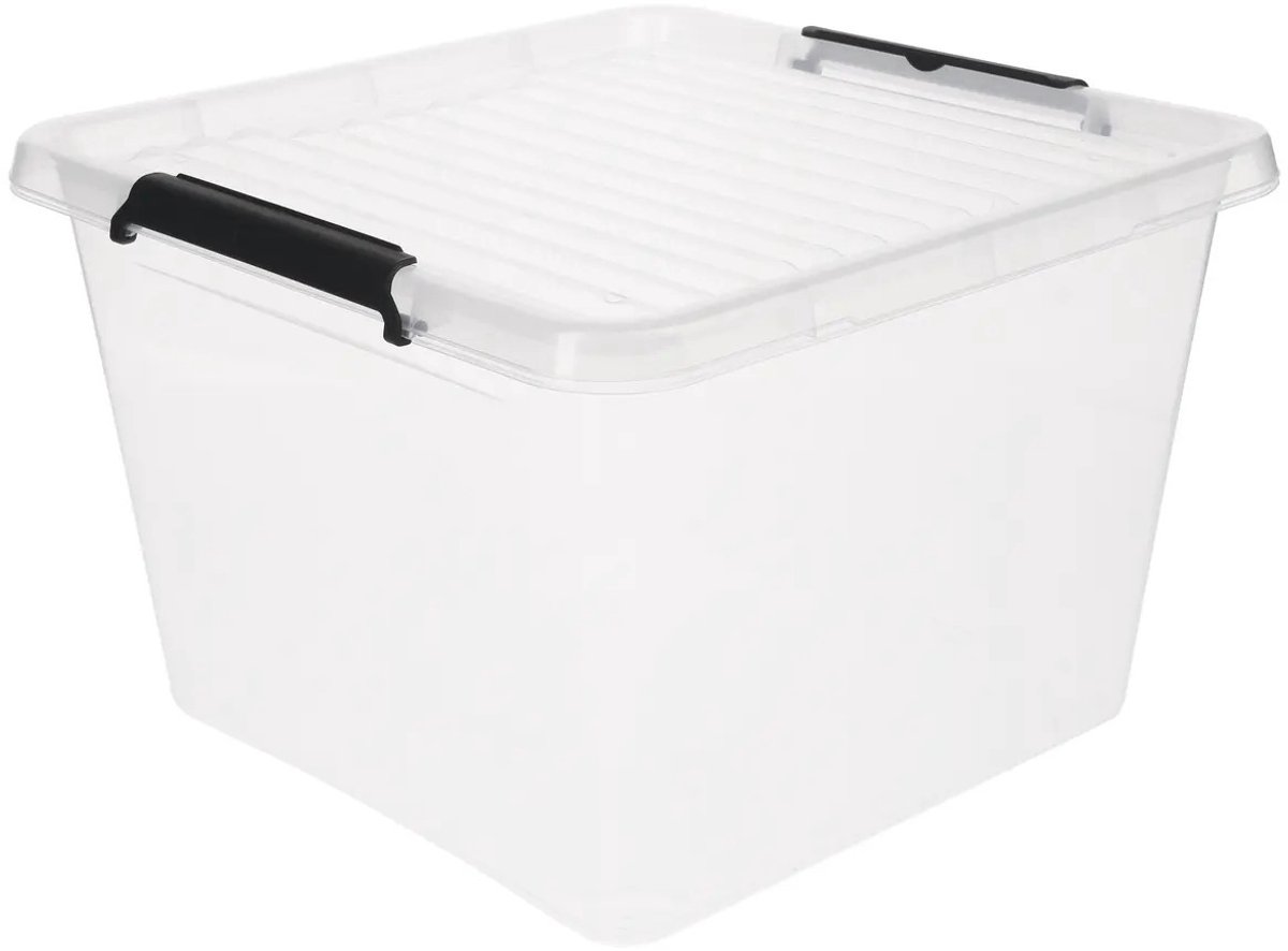5Five opberg kist met deksel - Clip Box - 32 liter - 39 x 39 x 26 cm - kunststof - transparant