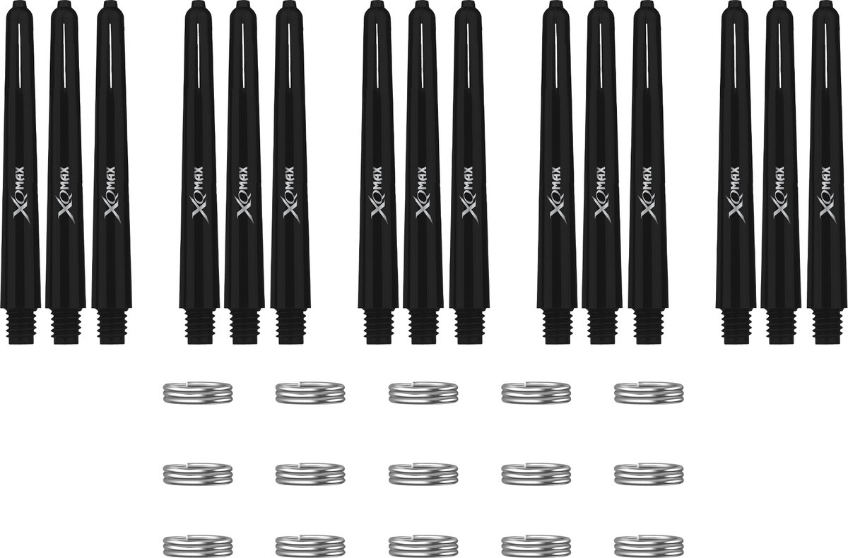 XQMax Dart Shafts - 5 Sets (15 stuks) - Inbetween - Zwart - Plus Veerringetjes - Darts Shafts
