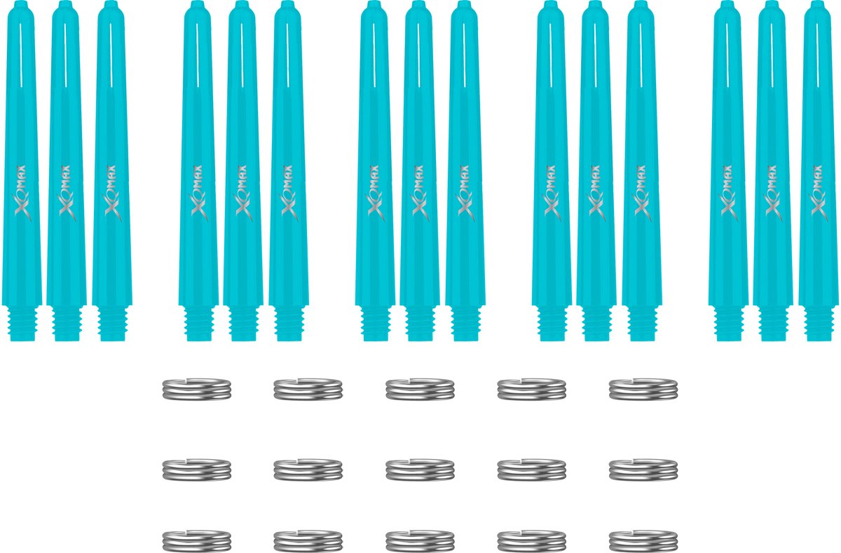 XQMax Dart Shafts - 5 Sets (15 stuks) - Inbetween - Aqua - Plus Veerringetjes - Darts Shafts