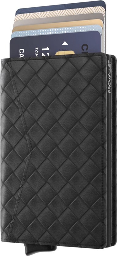 Prowallet Slim - Pasjeshouder Woven Zwart - 8 Pasjes + Briefgeld - Uitschuifbaar - RFID Creditcardhouder - Kaarthouder Portemonnee, Premium Pashouder voor Mannen & Vrouwen - Incl. Luxe Cadeaubox