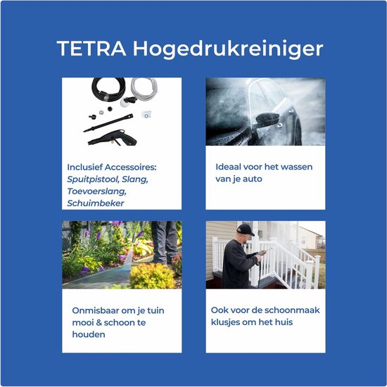 TETRA - LD070 - Hogedrukreiniger - 70 bar - hogedrukspuit - Voor terras, tuin en auto - Elektrische hogedrukreiniger van TETRA — afbeelding 4