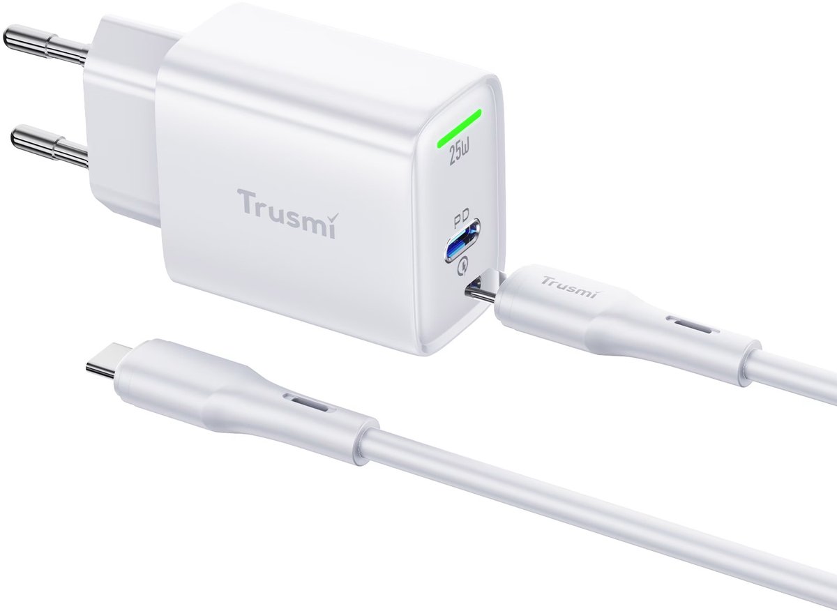 Trusmi CH15-02 25W USB-C Power Adapter + 60W USB-C Kabel – Snellader – Wit
