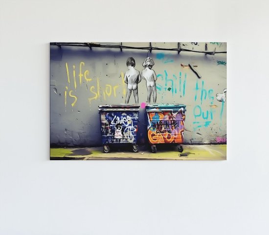 Canvas Schilderij - Banksy Art - Life Is Short - 120x80x2 cm