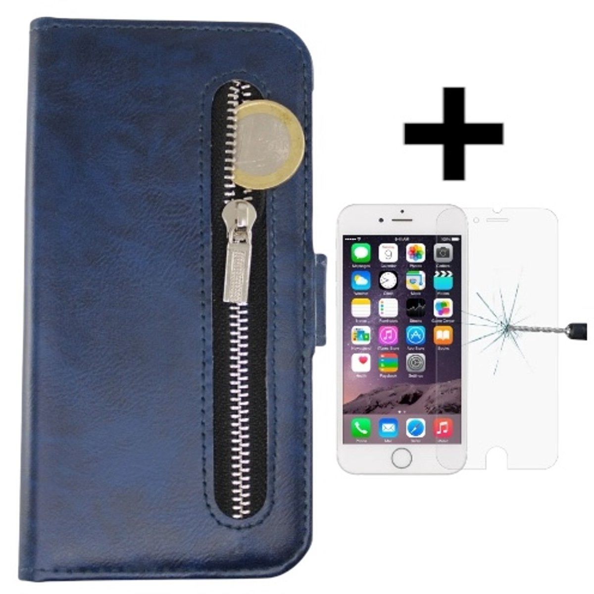 Rits Wallet case Geschikt voor Apple iPhone 6/6S en gratis protector Blauw
