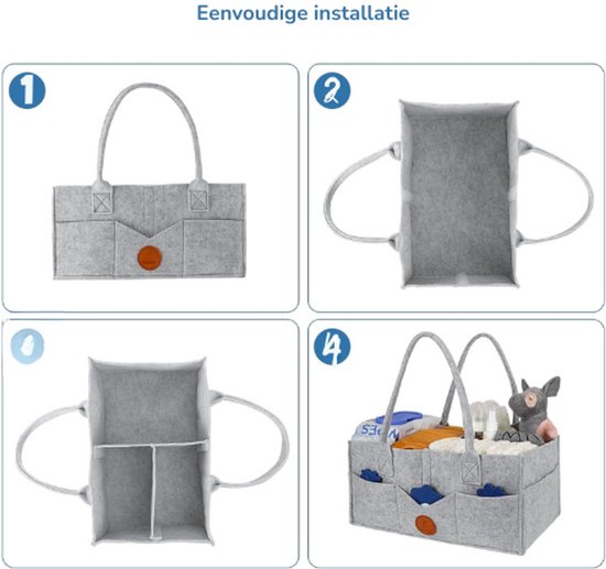 Maliton Draagbare vilten babyopbergmand met handvat, afneembare vakken, voor commode of babykamer, voor luiers, doekjes en inzetstukken, grijs