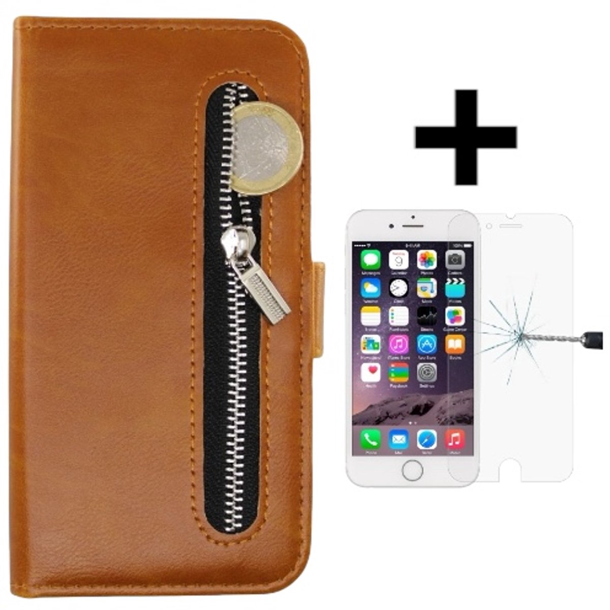 Rits Wallet case Geschikt voor Apple iPhone 6/6S plus + gratis protector Bruin