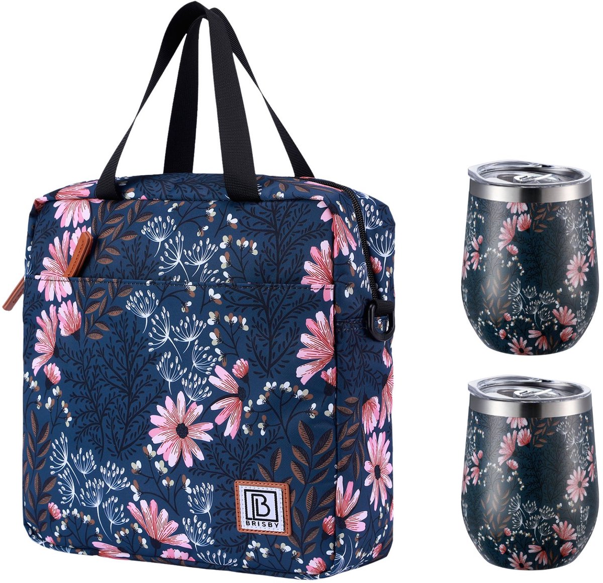 Brisby Koeltas 7L Japanese Flower + 2 Brisby Thermosbekers Japanese Flower – Complete Lunch-set voor Onderweg!