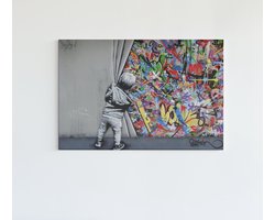 Canvas Schilderij - Graffiti Art - Banksy - 60x40x2 cm