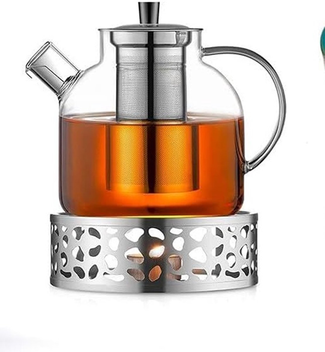 LotaHome - Glazen Theepot met Filter en Theelicht Warmhouder Set - Theepot met Verwarmingselement - Borosilicaat Glas - RVS Zeef - Glazen Theepot voor Losse Thee of Theebloemen - Theepot met Filter en Warmhouder - Met Schoonmaakspons - 1.5 liter — cadeau in Koken & Dineren - foto 5