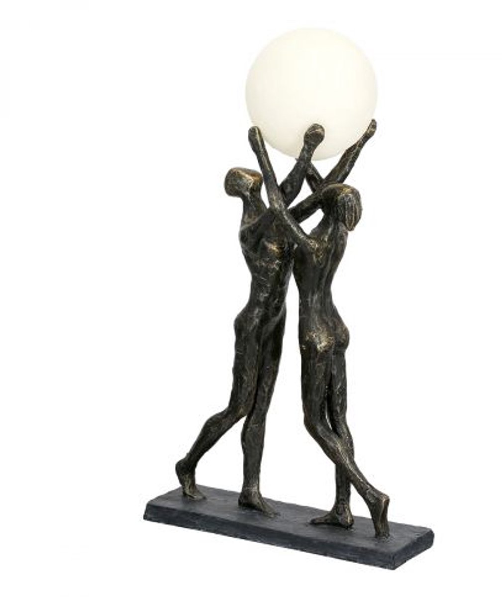 Tafellamp (LED op batterij)"hold the light", koppelmotief, kunsthars, bronskleurig,