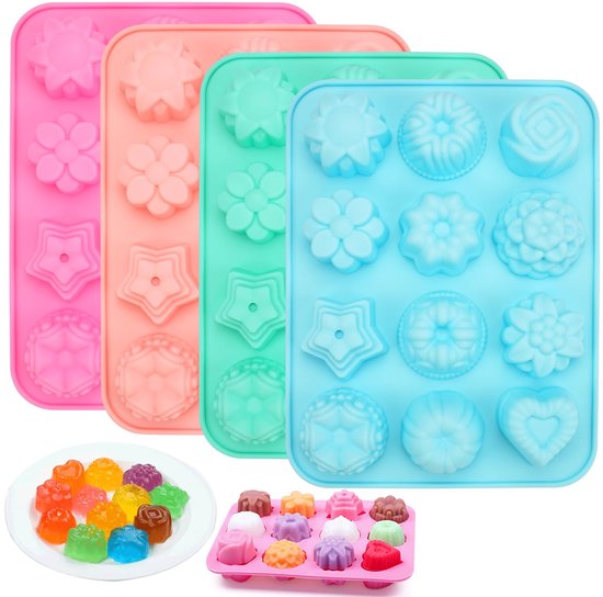 Ambachtelijke Zeep Mallen Set Van 3 Siliconen Zeepvormen - 4 Holtes Met 3D Reliëf, Antiaanbaklaag - Voor Handmade Zeep, Cupcakes, Chocolade En Ijs - Hittebestendig Tot 230°C Antiaanbak Zeepvormen