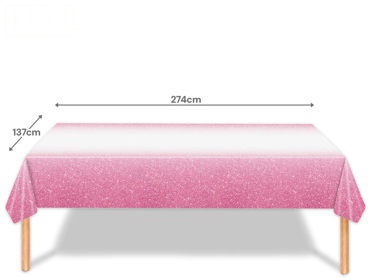 LUQ - Luxe Tafelkleed Glitter Roze Verjaardag Versiering Tafelloper Plastic Tafelzeil Feest Tafellaken Xl Formaat