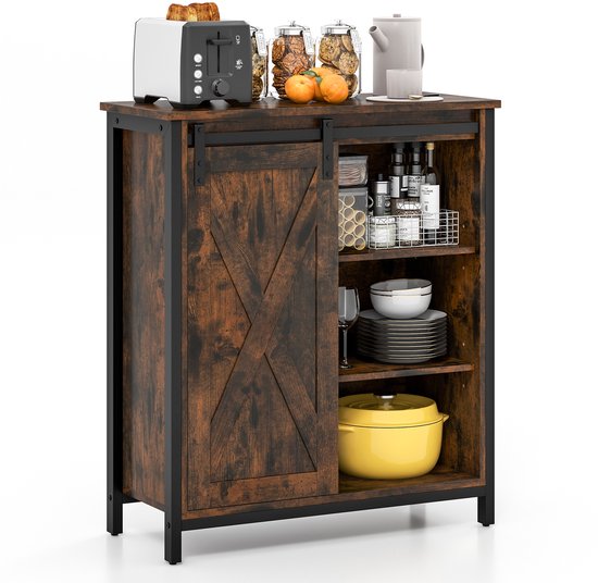 Buffet Costway, meuble de cuisine de style industriel avec portes coulissantes et étagères réglables à 3 niveaux, commode en bois pour cuisine, salle à manger, salon, couloir, 70 x 30 x 81 cm