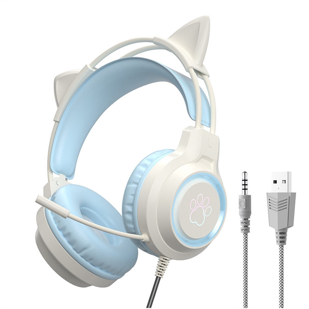 KINSI Gaming Headset met Kattenoren - Ruisonderdrukkende Microfoon 360°, RGB Verlichting & Comfortabele Oorkussens