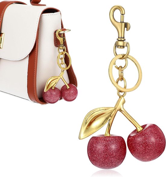 Foto: Gouden kersentas sleutelhanger voor dames schattig ontwerp voor handtassen portemonnees en meer