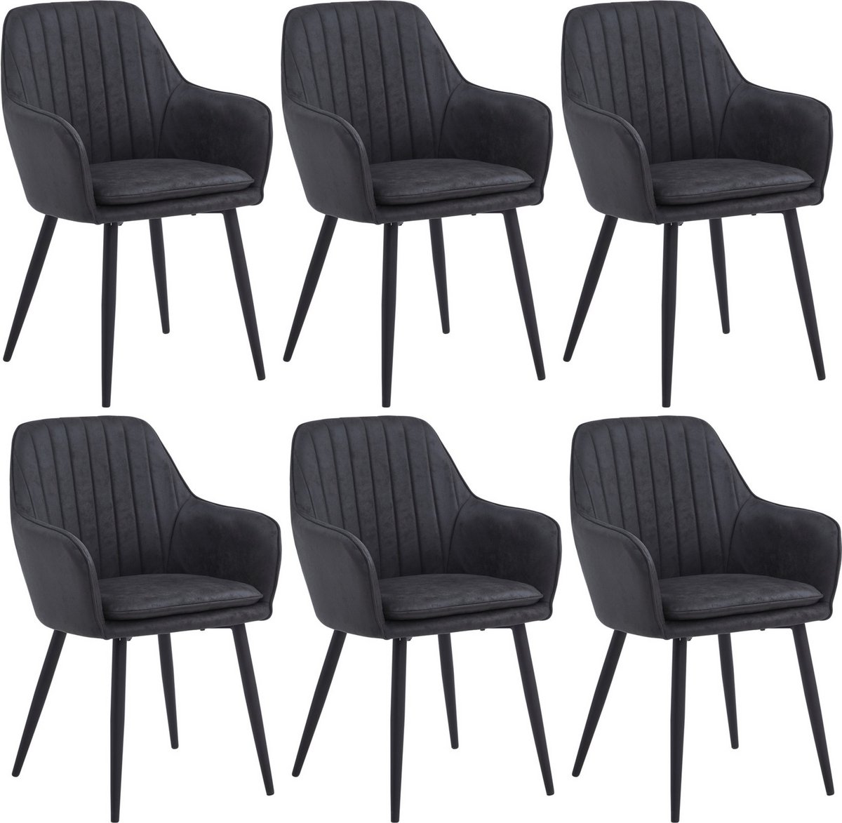 Colenis Lavinia Eetkamerstoel - Set Van 6 - Antraciet - Microfiber - Industrieel