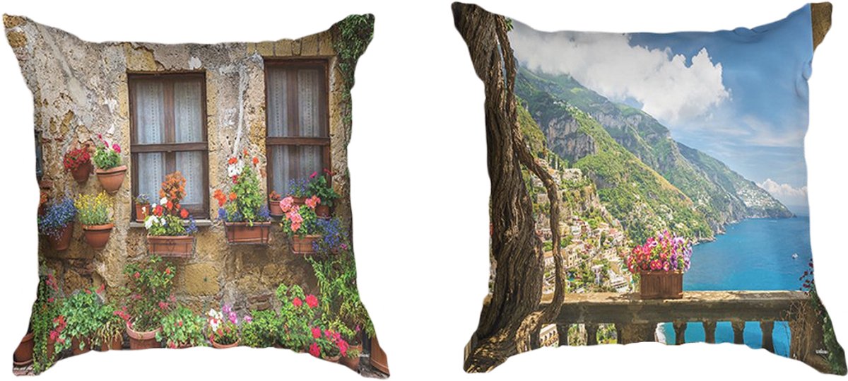 Ulticool Kussenhoes - Doorkijk Ramen Bloemen Natuur - Set van 2 Kussens Exclusief Kussenvulling - Sierkussens 45x45 cm - Sierkussenhoes Accessoires - Kussentjes Bank voor Decoratie