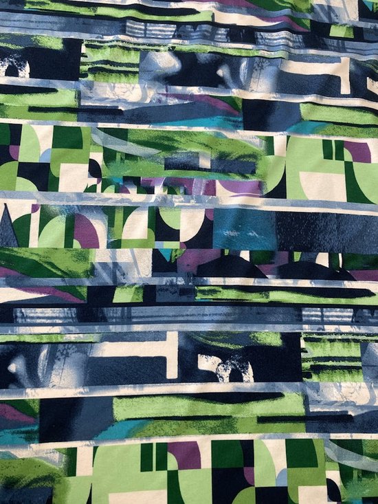 Coupon jersey viscose Blauw vert abstrait 150 cm x 150 cm 95% viscose 5% élasthanne