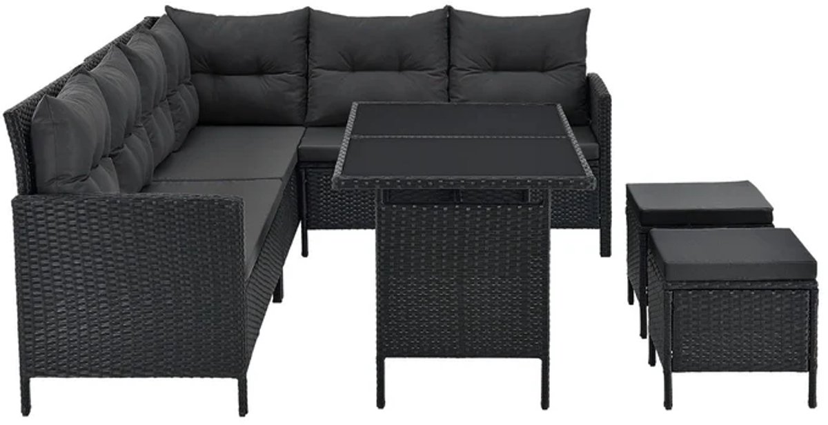 Juskys Loungeset Manacor - Polyrotan - zwart/grijs thumbnail 2