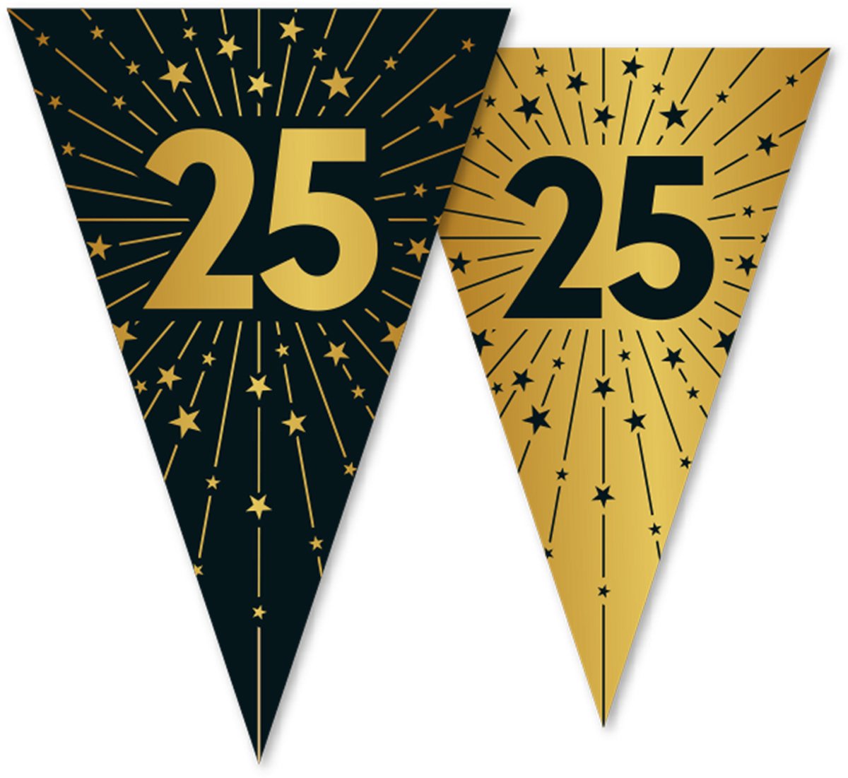 3x Vlaggenlijn 25 jaar zwart / goud 10 meter 2 zijdig bedrukt - Verjaardag Feestje Vlag Vlaggen Versiering Slinger Feestdecoratie Decoratie