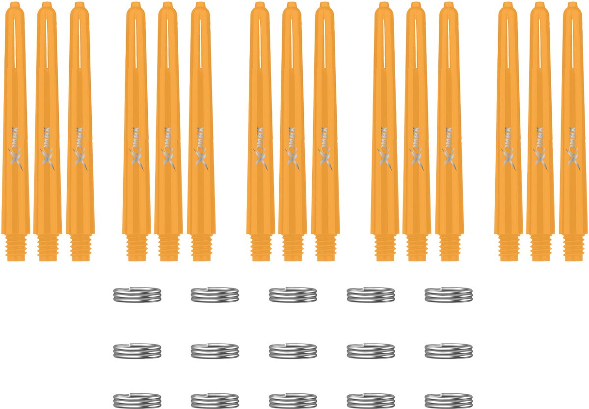 XQMax Dart Shafts - 5 Sets (15 stuks) - Medium - Oranje - Plus Veerringetjes - Darts Shafts
