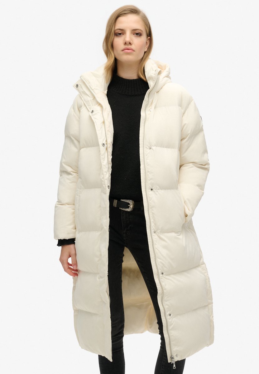 Superdry Lange pufferjas met capuchon Dames Gewatteerde jassen Creme