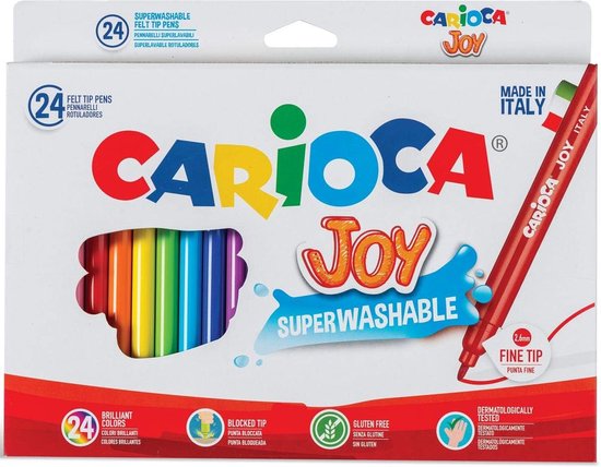 CARIOCA Joy Paperboard Wallet, kleurrijke viltstiften voor kinderen met fijne punt, ideaal voor tekenen en kleuren, super wasbaar, verschillende kleuren, 36 stuks