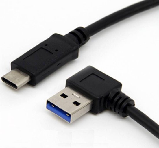 USB-C naar USB-A haaks (links) kabel - USB3.0 - tot 0,9A / zwart - 1 meter  | bol.com
