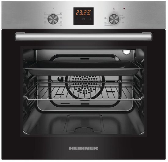 Foto: Heinner hbo s567ldtgc ix inbouw oven met led display heteluchtoven met grill 56 liter 60 cm energieklasse a 7 functies 5 jaar garantie zilver