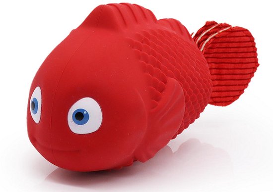 Jouets pour chiens – Caoutchouc résistant et poisson en peluche – Jouets à mâcher pour Chiens – Interactifs et durables – 18 cm – Rouge