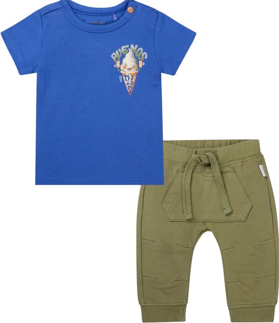 Noppies Shirt Oloron Dazzling Blue en Broek Ormstown Oil Green Regulair Fit maat 74