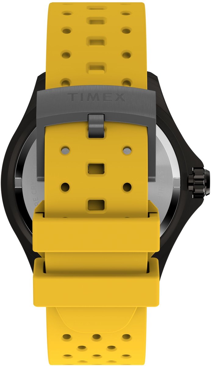 Timex Deep Water Meridian 200 Quartz Analoog Horloge Geel Kast: 100% Roestvrij Staal | Armband: 100%Synthetisch Rubber 44 TW2W81500AJ, TW2W81600AJ, TW2W81700AJ