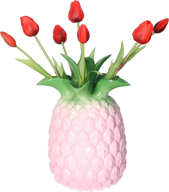 Bouquet de tulipes artificielles Bellatio Design Sally - 7 pièces - rouge - toucher réaliste - 47 cm