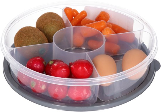 Excellent Houseware Vershoudbakje/bewaarbakje - luchtdicht - 5 vakjes - donkergrijs - kunststof - 2 liter