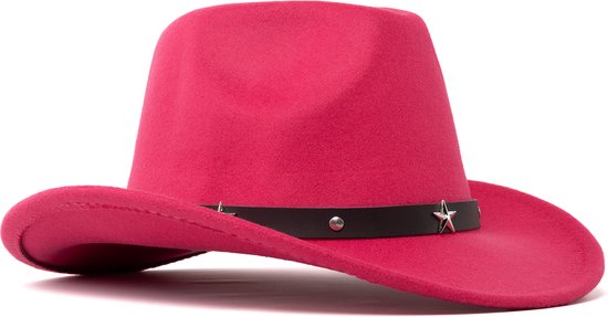 KIMU Cowboyhoed Oudroze Kinderen Ster - Roze Cowboy Western Hoed Sterren Jongen Meisje - Cowgirl Zilveren Sterretjes Carnaval