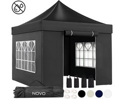 NOVO® Luxe Partytent Opvouwbaar met Zijwanden – Paviljoen - Easy Up – 3x3m – Waterdicht – Verstelbare Hoogte - Zwart