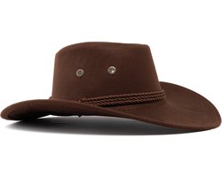 KIMU® Cowboyhoed Donkerbruin Suedelook - Lichtgewicht Donkerbruine PU Suede Cowboy Western Hoed Touw Dames Heren - Cowgirl Ranger Yellowstone Halloween