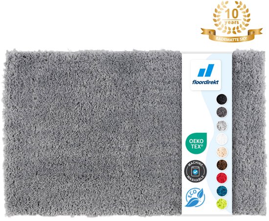 Badmat FLOORDIREKT SKY - Badmat carré et rond - Dos antidérapant - Gris argenté - 80 x 150 cm