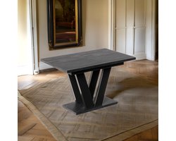 Cooper Beton Zwarte Uitschuifbare Eettafel (130-210 x 80 x 75 cm) – Stijlvol, Industrieel & Verlengbaar