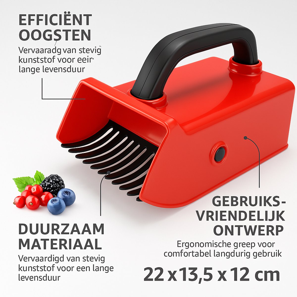 Ferrarium bessenplukker met kunststof kam – Voor Blauwe Bessen, Bramen & Rood Fruit – Handige Fruitplukker 22x13,5x12 cm – Ideaal voor Oogst & Tuin