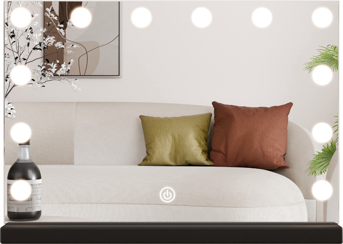 Goedkoopste SensaHome Vanity Mirror Pro - Hollywood Make-up Spiegel met 15 Dimbare LED Lampen - 3 Lichtstanden - 80x60cm - Zwart